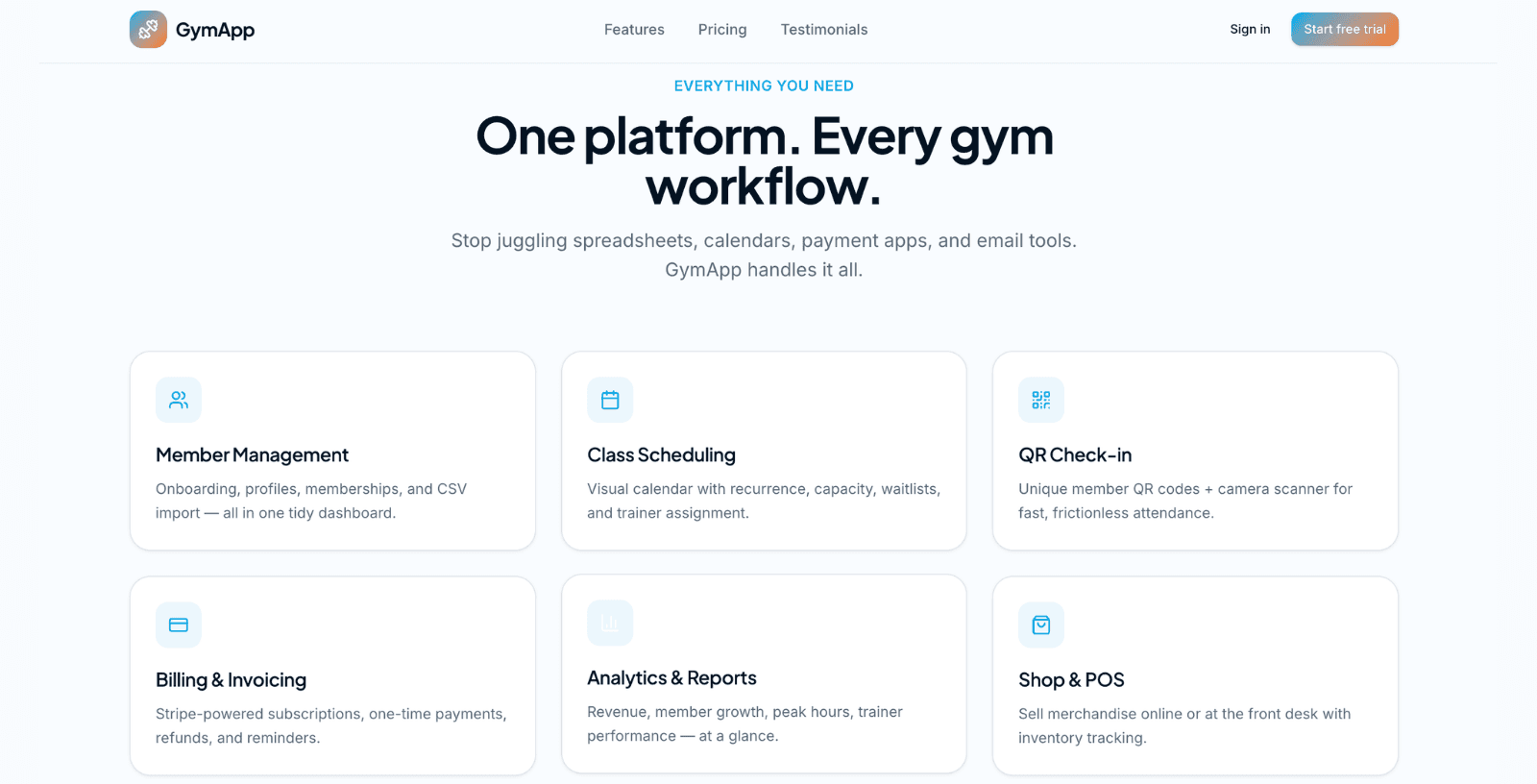 GymApp member profile and subscription management