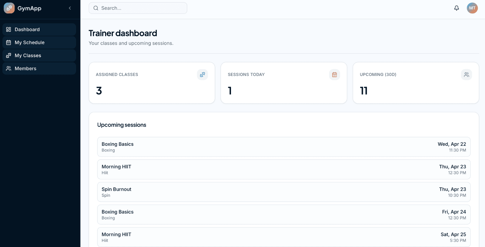GymApp workout tracking and exercise library