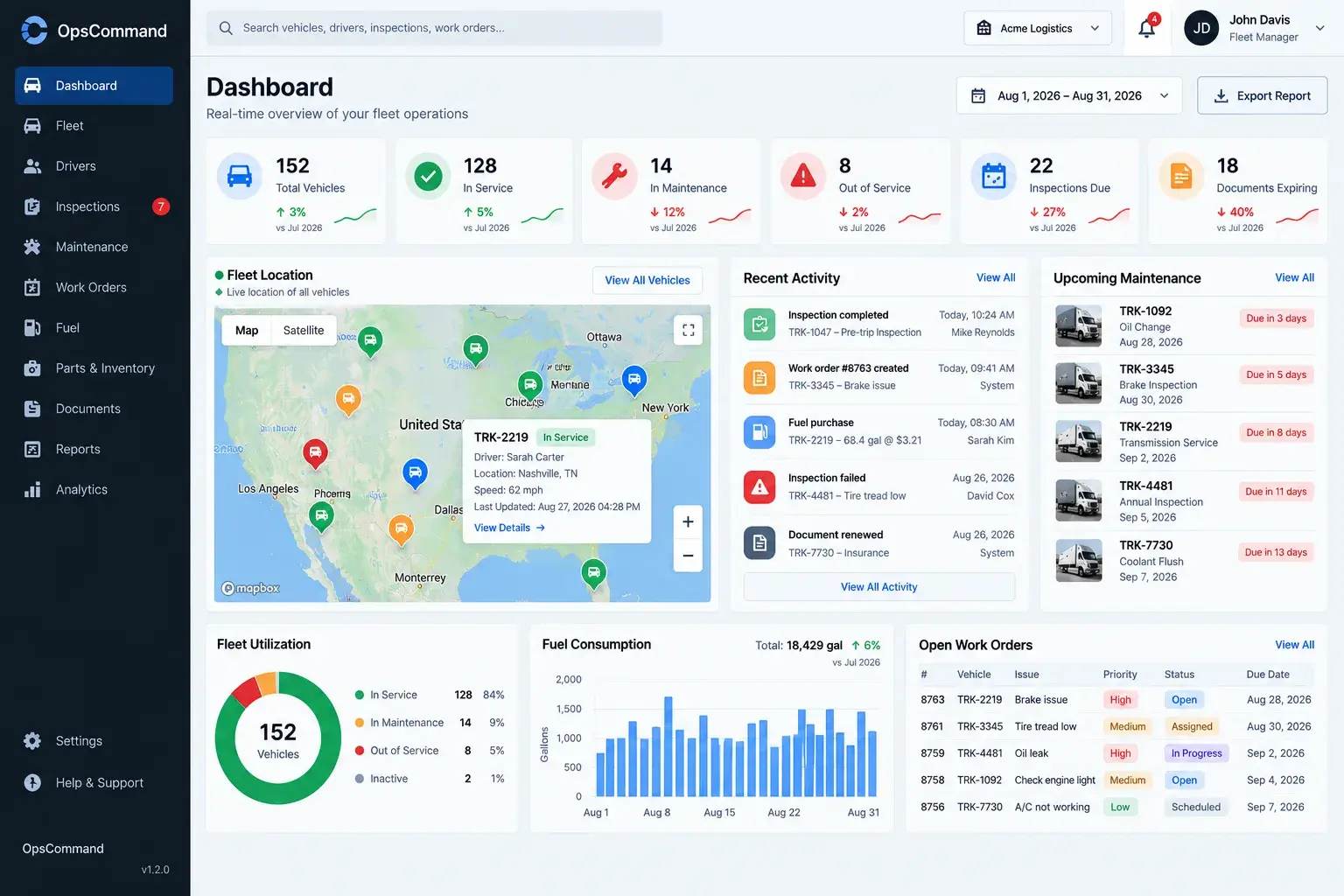 OpsCommand — Enterprise Fleet, Logistics & Intelligent Operations Platform screenshot 1