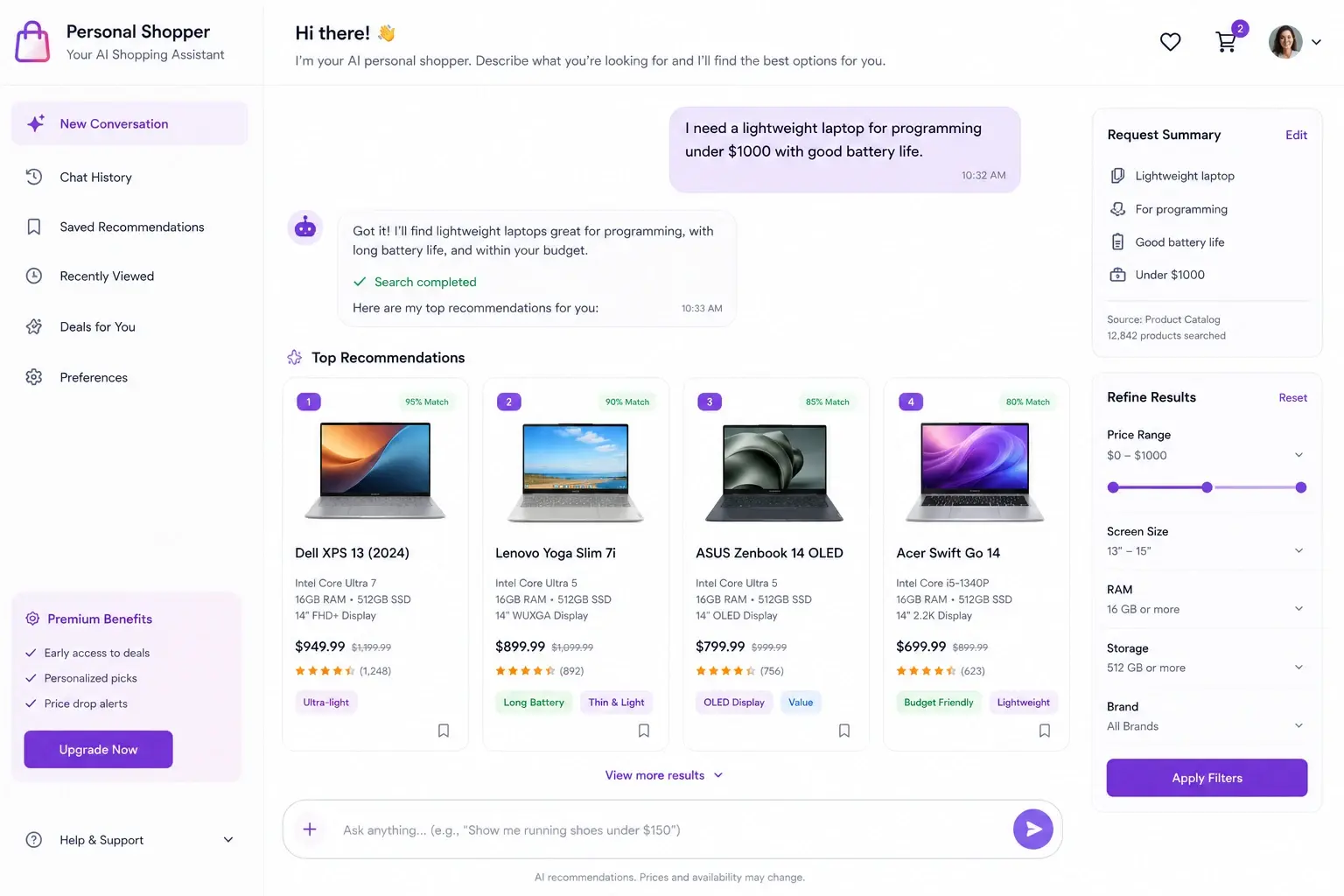 E-commerce Personal Shopper dashboard preview